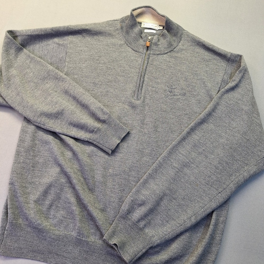 Peter Millar Mens XL Gray 100% Merino Wool Quarter Zip Pullover Sweater Golf